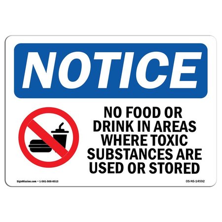 SIGNMISSION Safety Sign, OSHA Notice, 10" Height, No Food Or Drink In Areas Where Sign With Symbol, Landscape OS-NS-D-1014-L-14592